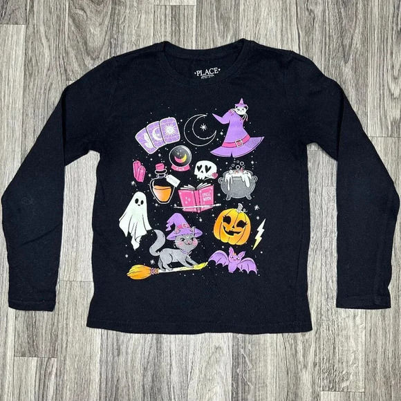 The Children's Place Girl's Halloween Witch Cat Holiday Shirt Size Small - Picture 1 of 5